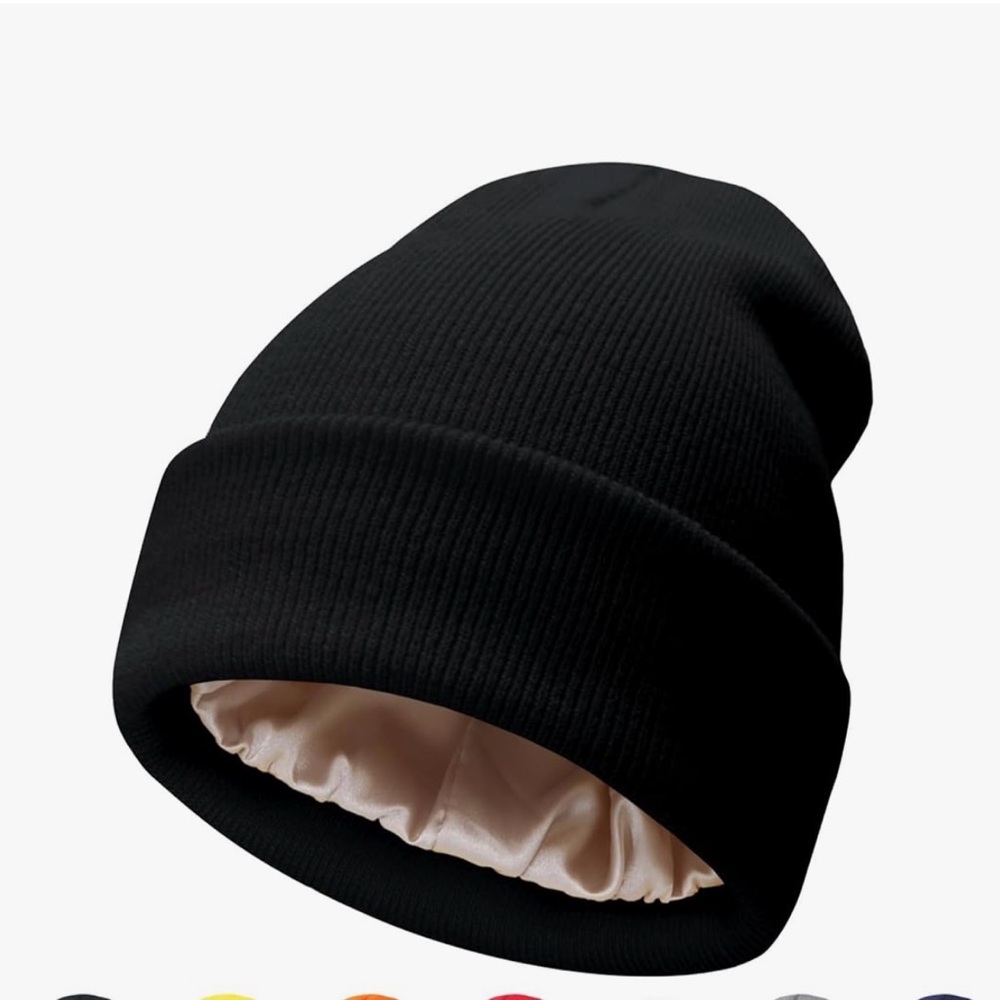 New PFFY Satin Lined Beanie Women Silk Lining Soft Winter Hats Reduce Frizz Knit